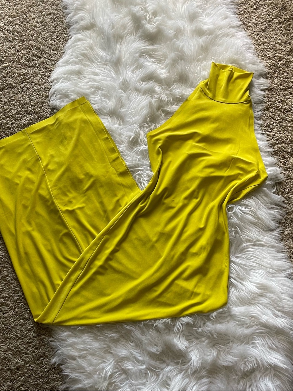 Norma Kamali Sleeveless Turtleneck Dress in Chartreuse